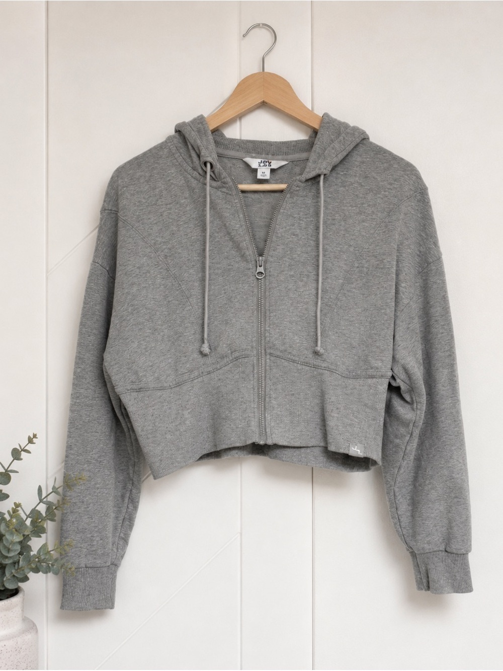 JoyLab Cropped Zip Up Hoodie Heather Gray French Terry Sweatshirt Medium